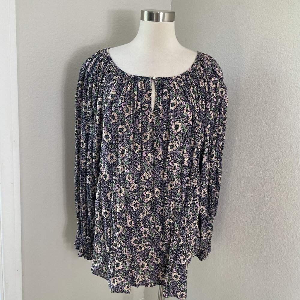 Chaps Womens‎ Plus 2X Floral Blouse Crinkle Boho Long Sleeve Shirt Top